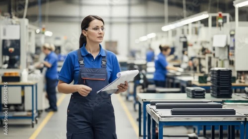 Wallpaper Mural Female Industrial Worker Inspecting Factory Production Line Torontodigital.ca