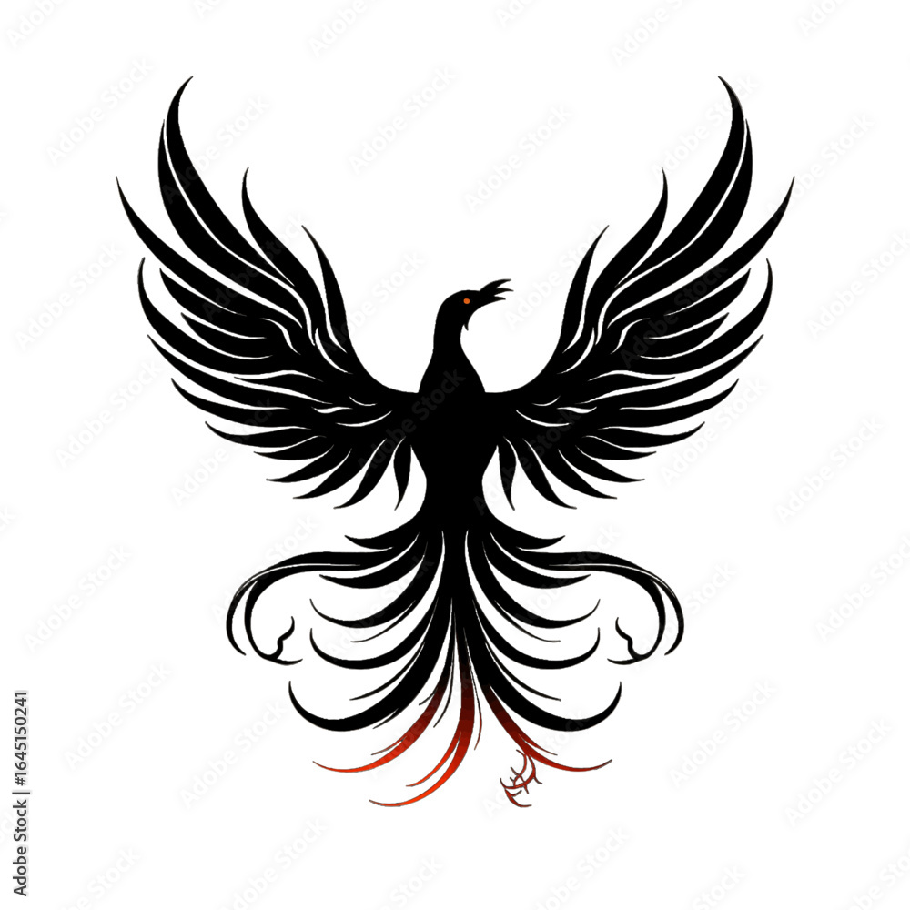 Obraz premium Black silhouette, tattoo of a eagle, phoenix on white isolated background. Vector.