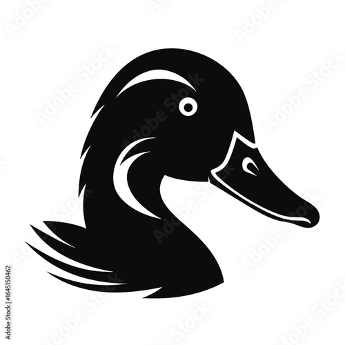 Black silhouette, tattoo of a duck on white isolated background. Vector.