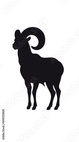 Black silhouette, tattoo of a goat on white isolated background. Vector.