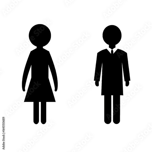 Black silhouette, tattoo of a man and woman on white isolated background. Vector.