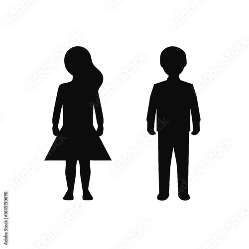 Black silhouette, tattoo of a man and woman on white isolated background. Vector.