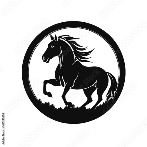 Black silhouette, tattoo of a horse on white isolated background. Vector.