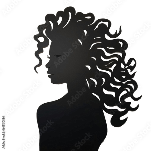 Black silhouette, tattoo of a woman with long hair on white isolated background. Vector.