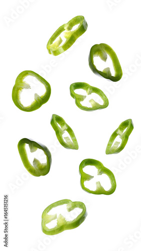 green bell pepper slices on white background