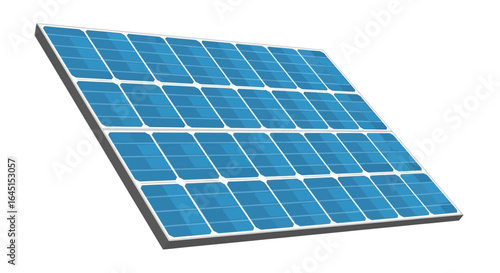 A single photovoltaic solar panel module for sustainable green energy production, isolated on a white background.