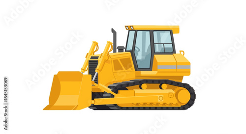 Cartoon Illustration of a Yellow Bulldozer on a White Background for Construction and Engineering Projects