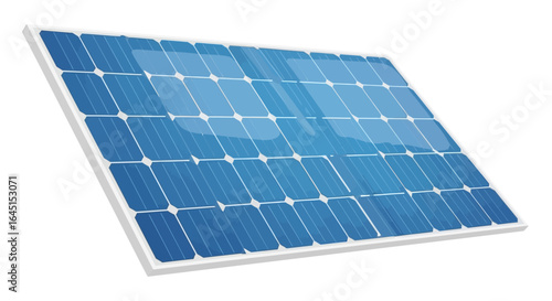 A modern photovoltaic solar panel isolated on a white background, symbolizing clean renewable energy and sustainable technology.