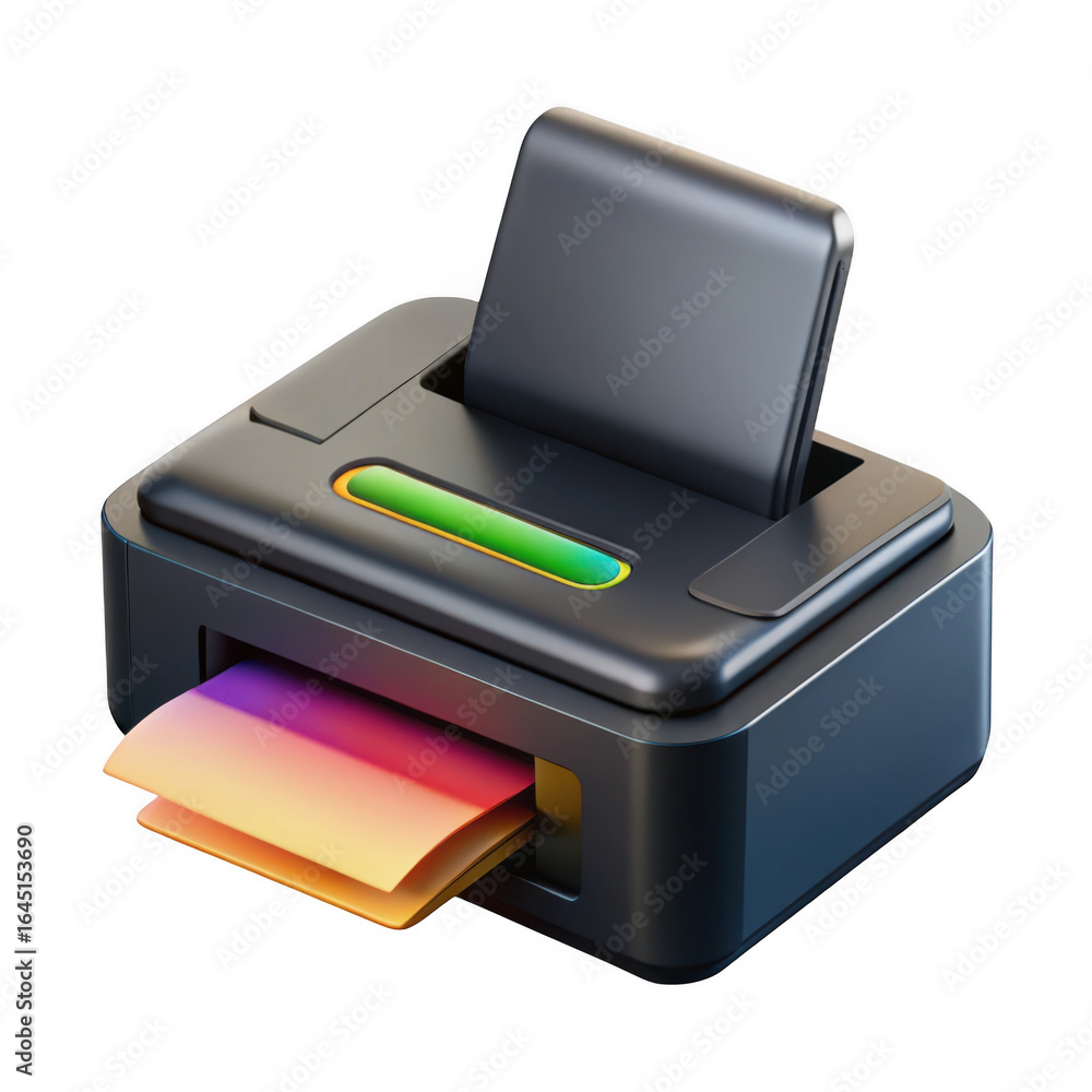 Obraz premium 3d compact printer with colorful printout isolated on transparent background