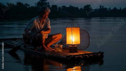 Wallpaper Mural Night Fishing on a Bamboo Raft Torontodigital.ca