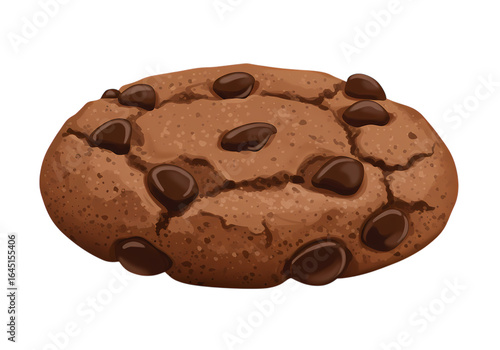 Closeup of a Chocolate Chip Cookie with Cracked Surface on transparent background