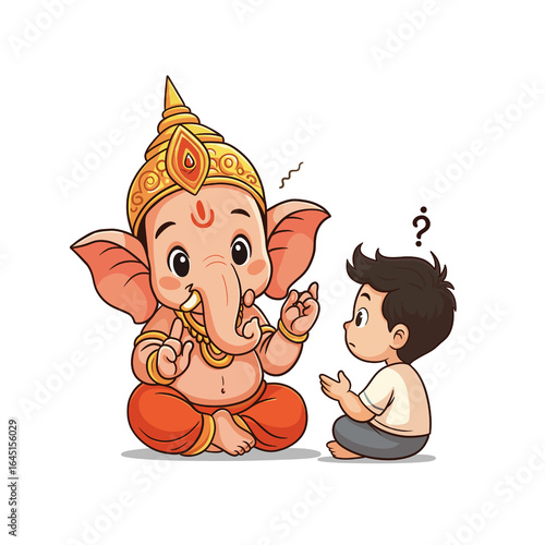 Fotografía Cartoon Ganesha with Boy Illustration