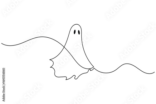 Halloween ghost continuous one line drawing minimalist isolate outline vector illustration white background