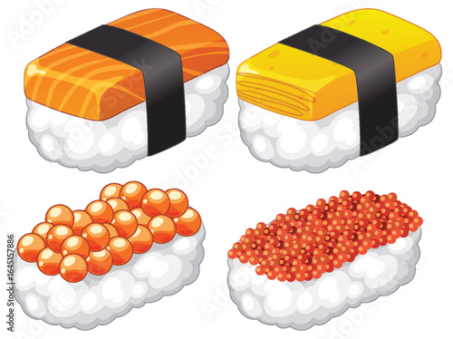 Assorted Sushi Nigiri and Gunkan Vector Illustration