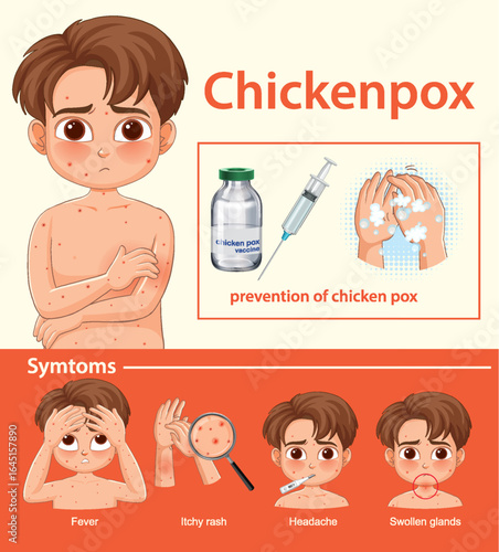 Chickenpox Symptoms and Prevention Vector Infographic for Children