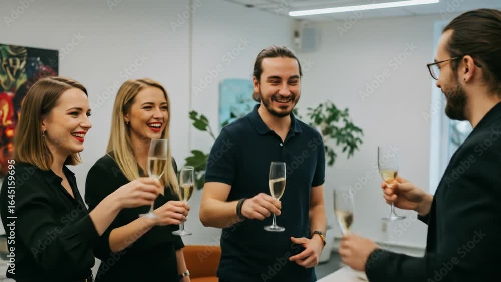 custom made wallpaper toronto digitalJoyful Team Celebration: Four Colleagues Toast Success with Champagne