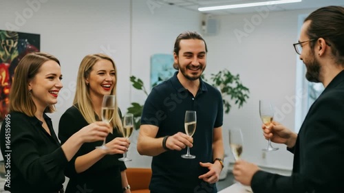 Wallpaper Mural Joyful Team Celebration: Four Colleagues Toast Success with Champagne Torontodigital.ca