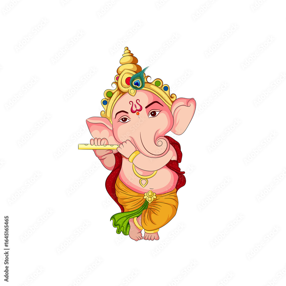 Naklejka premium Colorful Illustration of Lord Ganesha with Traditional Elements
