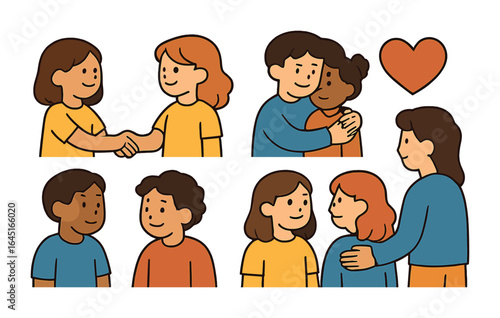 Everyday Love Gestures. Flat vector mini-illustrations Showing love through everyday gestures in colors
