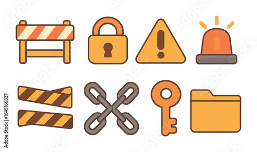 Childlike Security Icons. Flat vector mini-illustrations media influence in colors children's illustrations:
