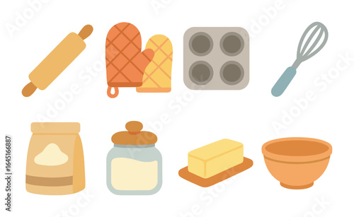 Baking Day Icons. Flat vector mini-illustrations baking day in colors children's illustrations: rolling pin,