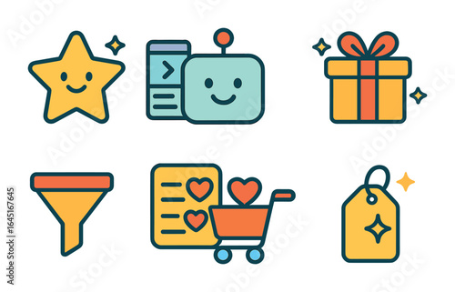 Children's Smart Icons. Flat vector mini-illustrations Smart product recommendations in colors children's
