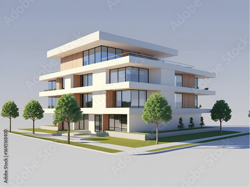 modern office building with garden 3d models