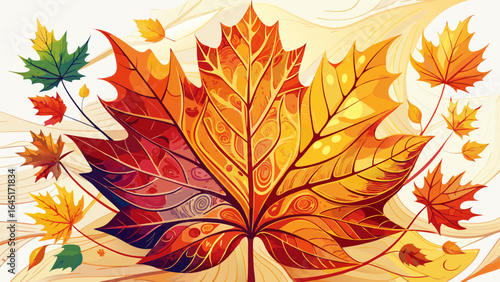 Delicate veins trace through vivid shapes, blending artistry and nature in perfect harmony, while the seamless repetition forms a timeless tapestry celebrating autumn’s radiant beauty in every intrica