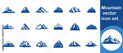 Mountain vector icon set, nature symbols, scenery, symbols, triangles, minimalism, stylized, modern, minimalist, black and white, graphic design, abstract, clean, icons and more