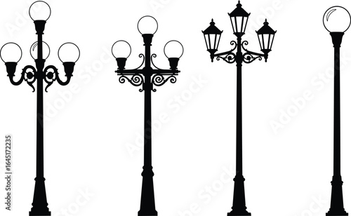 PrintVintage street lamps, ornate lamp posts, classic outdoor lighting, antique street lights, decorative lamp designs, urban street lighting, elegant lamp posts .