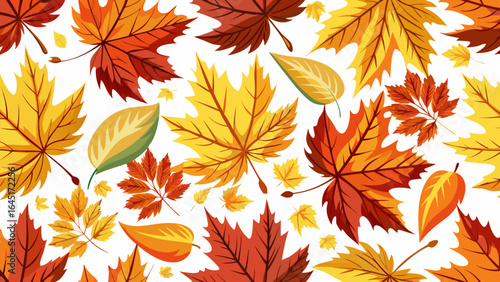 Delicate veins trace through vivid shapes, blending artistry and nature in perfect harmony, while the seamless repetition forms a timeless tapestry celebrating autumn’s radiant beauty in every intrica