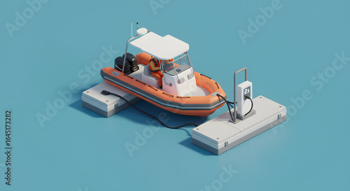 Wallpaper Mural Electric Boat Charging at Dock. Sustainable Marine Transport Concept. Low-Poly 3D Isometric Illustration. Torontodigital.ca
