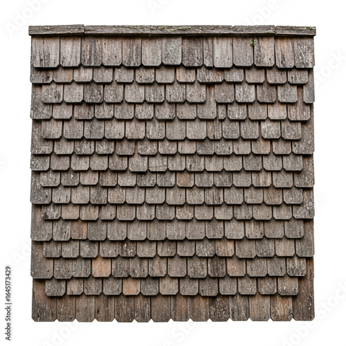 Weathered Wood Shingle Roof Tile: Photorealistic, Textured, Isolated on White. 