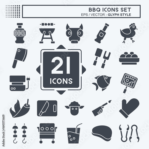 Icon Set BBQ. related to Food symbol. glyph style. design editable