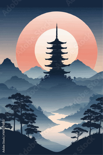 japanese pagoda in the mountains