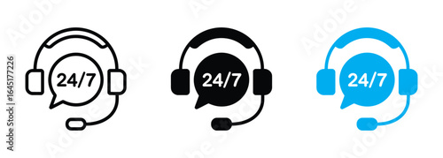 24 /7 Customer Support Headset Icon Set , Live chat icon pack. Customer service and support icon , vector illustration .