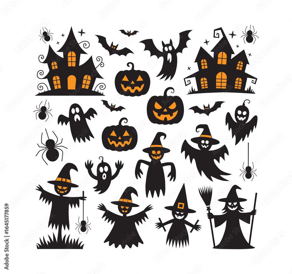 Fototapeta premium Halloween Silhouette Set Design