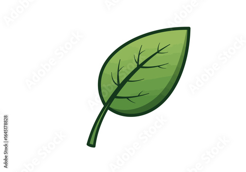 Single Green Leaf Illustration, Cartoon Style, Veined, Simple Design