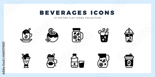 10 Beverages Lineal Fill icons pack. vector illustration.