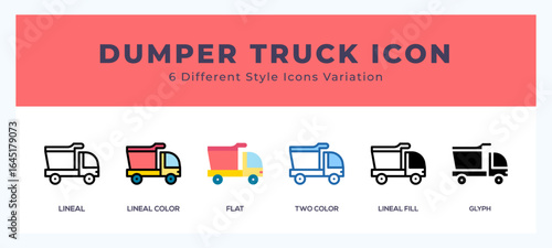 Dumper truck pack of icons. vector illustration.