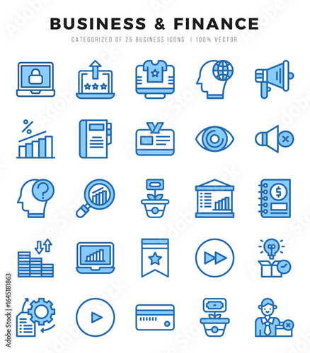 Business & Finance Icons Pack Two Color Style. Vector illustration.