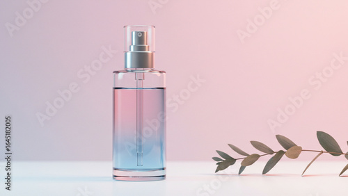 Elegant Glass Spray Bottle with Eucalyptus Clean Beauty Product Mockup