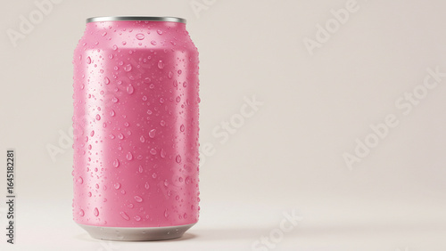 Pink Aluminum Can with Condensation Refreshing Beverage Mockup