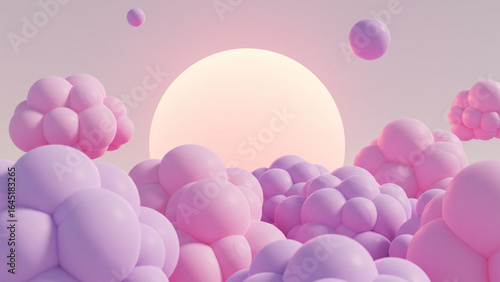 Dreamy Pink Clouds and Sun A Serene Sky Escape with Pastel Hues and Soft, Pillowy Textures Creating a Tranquil and Peaceful Ambiance
