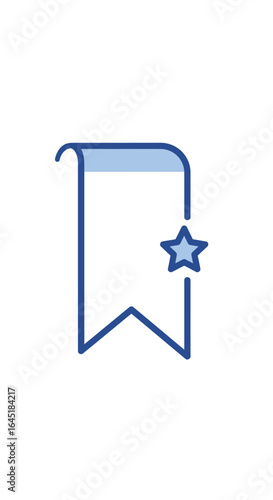 Blue Line Art Bookmark Icon with Star, Favorited Item Symbol