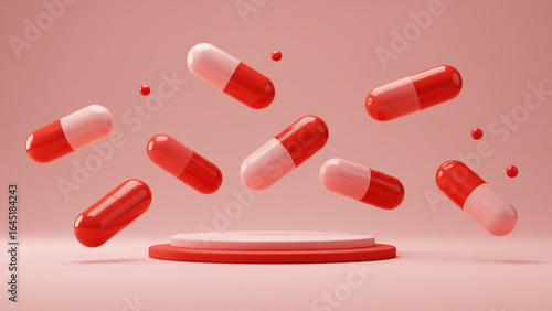 Medical Innovation A 3D Render of Floating Pills, Representing Health, Pharmaceuticals, and Modern Healthcare Solutions.
