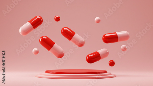Creative Pharmaceutical Advertising Red and White Capsules in Dynamic Levitation for Healthcare and Medical Campaigns