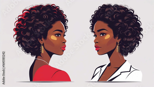 Vector portrait poster illustration afro black woman pose sideways curly hairstyle avatar for social media Ai Generate