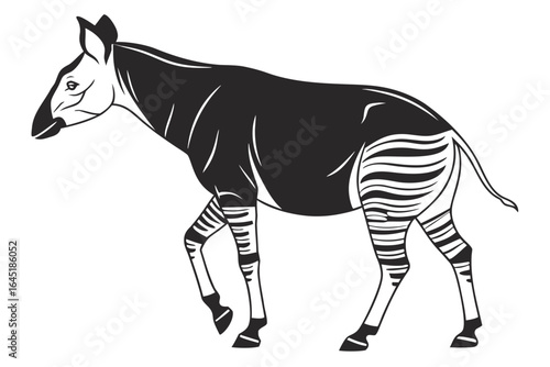 Okapi illustration isolated on white background, an african mammal with stripes