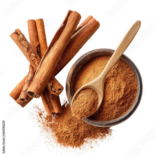High angle view of spices with spices isolated on transparent background.